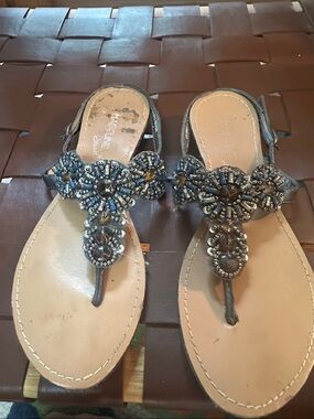 Madeline Stuart Gray Beaded Floral Thong Sandals